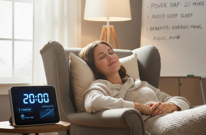 가이드: 깊은 수면 단계로 들어가기 전 깨어나는 '파워 냅'의 시간 설정과 각성 효과 설명. 5