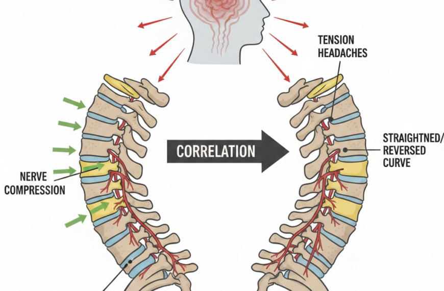 가이드: 경추의 C자 곡선을 유지하지 못할 때 발생하는 신경 압박과 긴장성 두통의 상관관계. 3