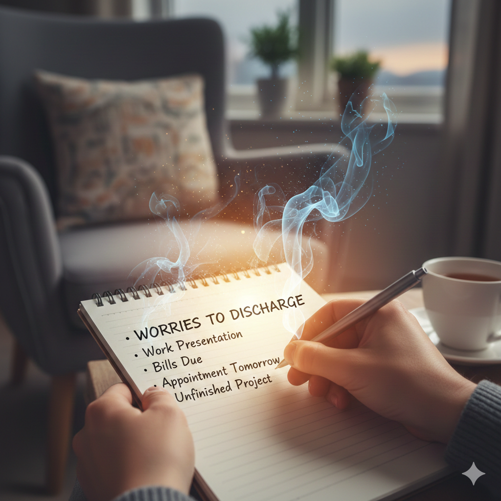 가이드: 뇌의 단기 기억(워킹 메모리)에 남은 걱정거리를 외부로 옮겨 이완을 유도하는 심리적 효과. 1