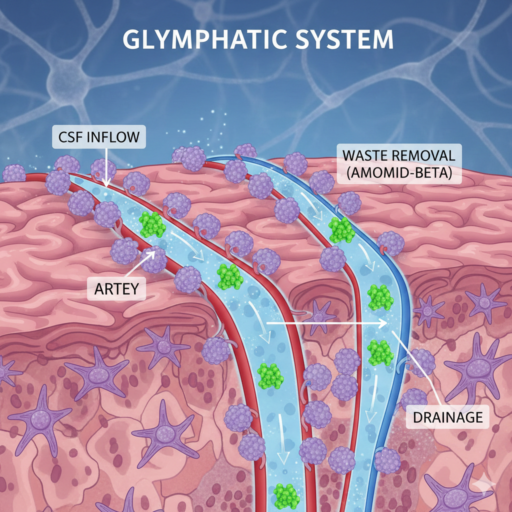 가이드: 글림파틱 시스템(Glymphatic system)이 뇌의 노폐물(아밀로이드 베타)을 씻어내는 과정을 상세히 기술. 1