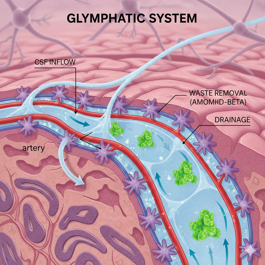 가이드: 글림파틱 시스템(Glymphatic system)이 뇌의 노폐물(아밀로이드 베타)을 씻어내는 과정을 상세히 기술. 1